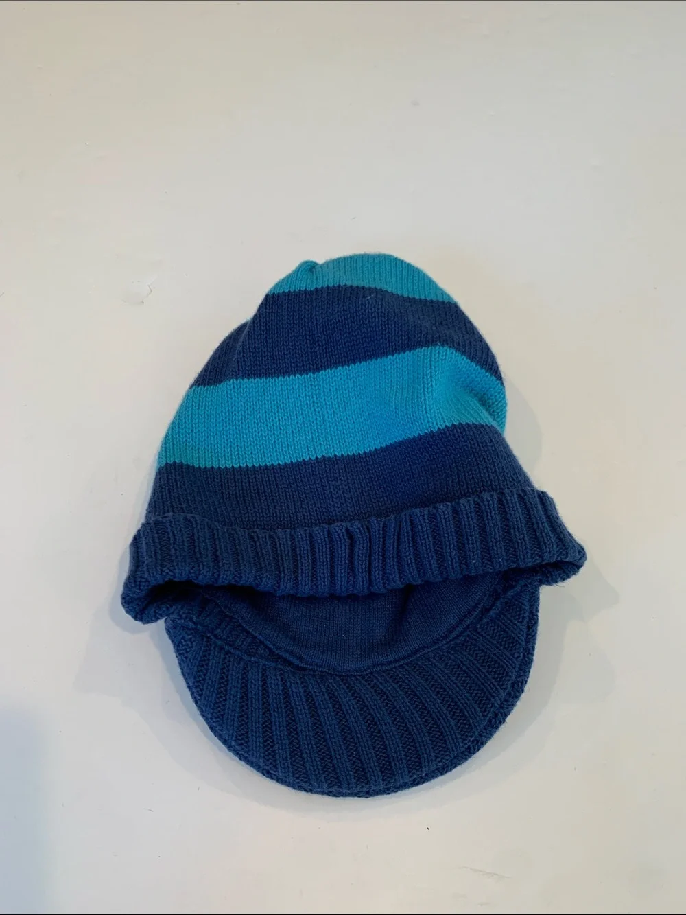Old Navy Infant Baby 6-12 Months Blue 100% Cotton Knit Visor Winter Beanie Hat